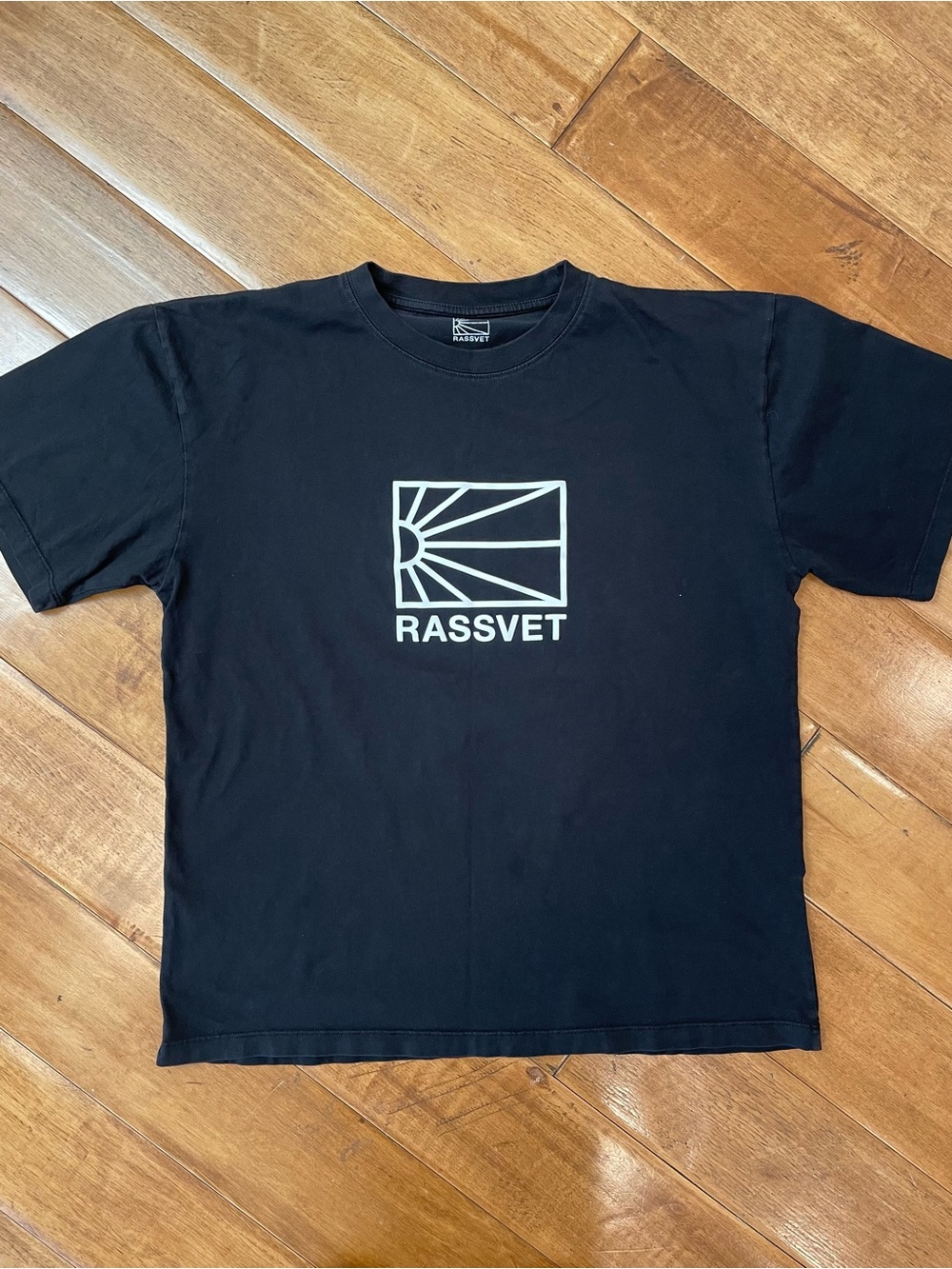 Rassvet Big Logo T-Shirt Black Cotton Short Sleeve Mens L Graphic Tee (Paccbet)